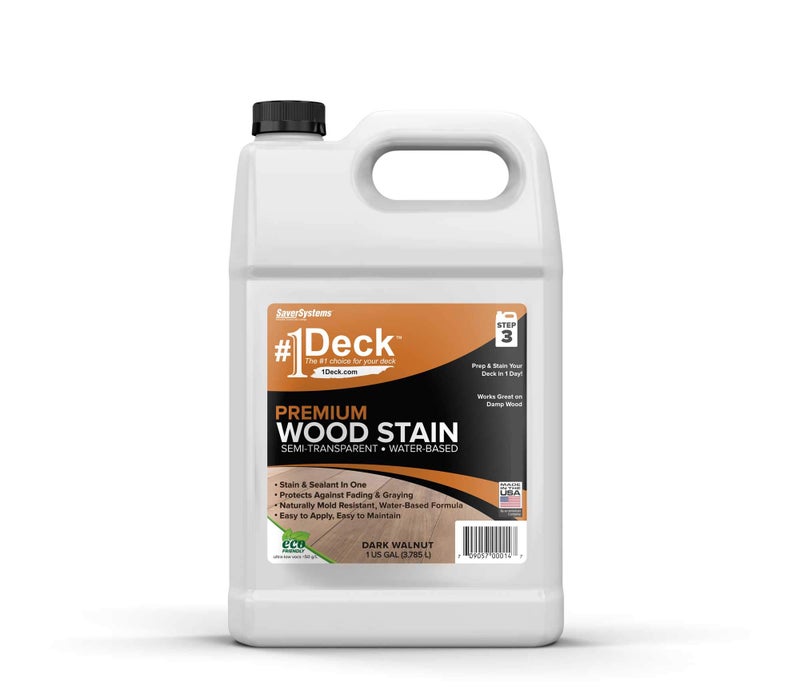 SaverSystems #1 Deck Premium Semi-Transparent Outdoor Wood Stain and Sealer in One - Water Based Wood Stain for Decks, Fences, & Siding - 1 Gallon (Dark Walnut) - Image 1